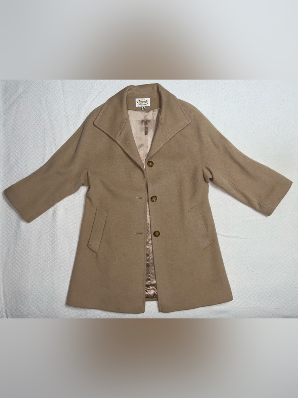 Talbots Camel Wool-Blend Pea Coat with Notched Collar